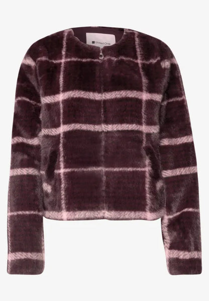Street One Fake Fur Jacket with Zip in rustic Rough Print 213107