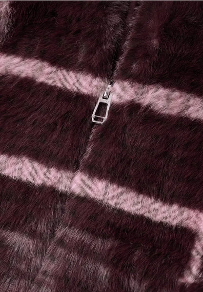 Street One Fake Fur Jacket with Zip in rustic Rough Print 213107