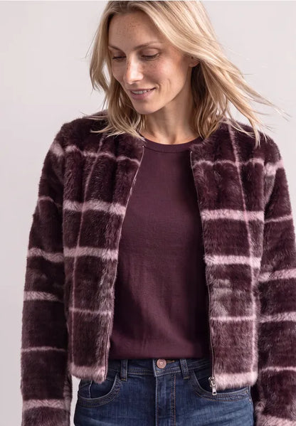 Street One Fake Fur Jacket with Zip in rustic Rough Print 213107