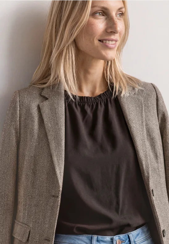 Street One Basic blazer in Brown Herringbone fabric 213112