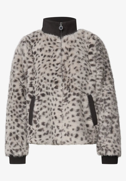 Street One Fake fur jacket with animal print with drawstring waist feature  213217