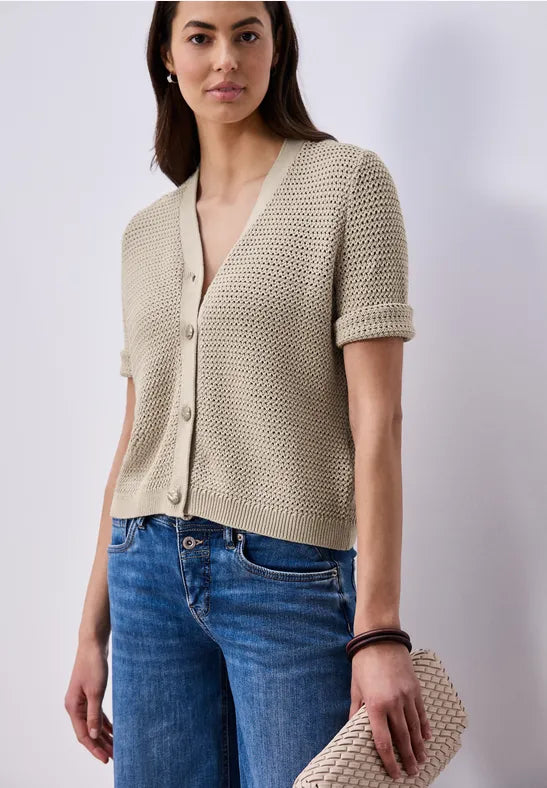 Street One Cotton Short Sleeve Cardigan in Beige 254139