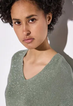 Street One lurex v neck jumper in Green or Sand