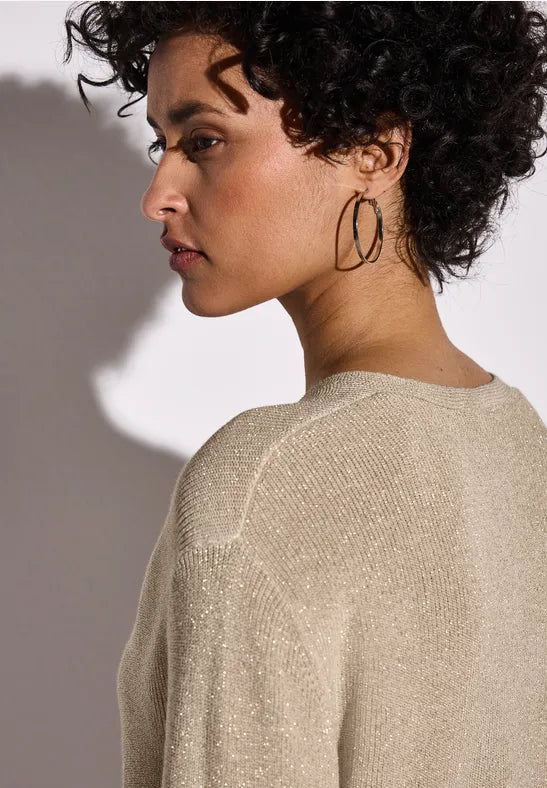Street One lurex v neck jumper in Green or Sand