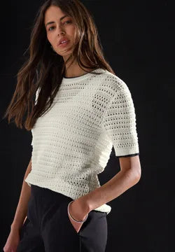 Street One White Cotton short sleeve knit with black trim 303244