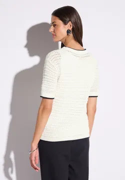 Street One White Cotton short sleeve knit with black trim 303244