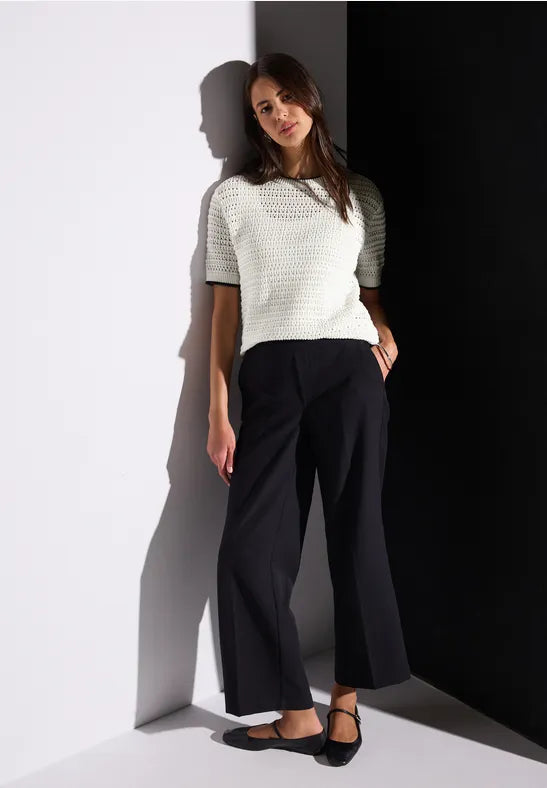 Street One White Cotton short sleeve knit with black trim 303244