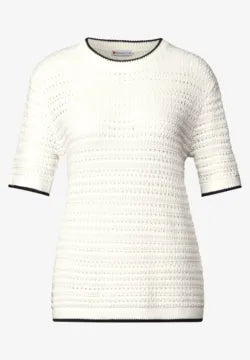 Street One White Cotton short sleeve knit with black trim 303244