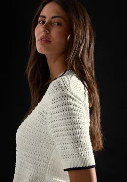 Street One White Cotton short sleeve knit with black trim 303244