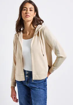 Street One Full Zip Hoody with Tape sleeve detail in Tusk Cream 303416