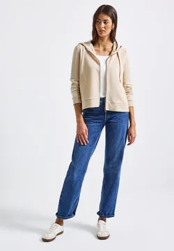 Street One Full Zip Hoody with Tape sleeve detail in Tusk Cream 303416