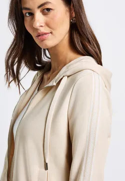 Street One Full Zip Hoody with Tape sleeve detail in Tusk Cream 303416