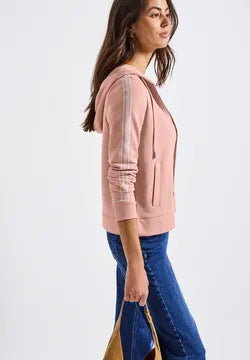 Street One Full Zip Hoody with sleeve tape detail. Rose