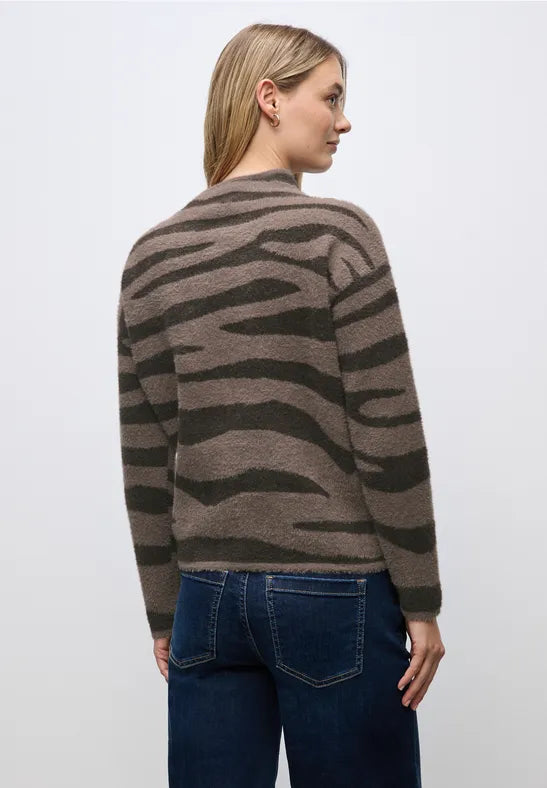 Street One fluffy turtle neck jumper in Brown Zebra Print