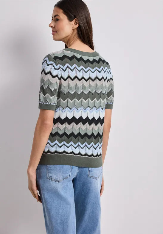 Street One short sleeved knit with zig zag print 303872
