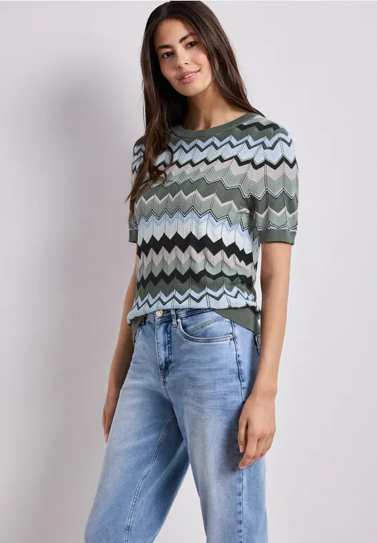 Street One short sleeved knit with zig zag print 303872