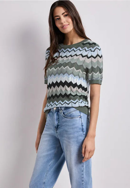 Street One short sleeved knit with zig zag print 303872