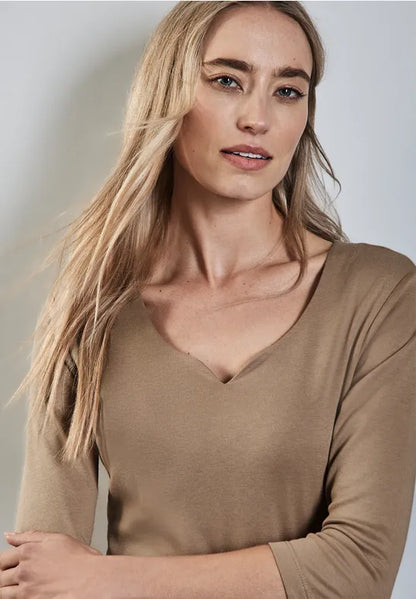Ada Cotton Top 3/4 sleeve with Sweetheart Neckline. All Colours