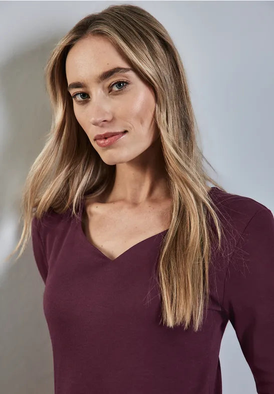 Ada Cotton Top 3/4 sleeve with Sweetheart Neckline. All Colours