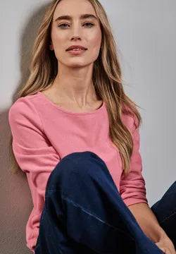 Street one Cosy knit with ruched sides in sand or coral 322783