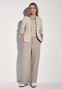 Street One striped crochet look t Shirt in Beige or Hunter Green 322898