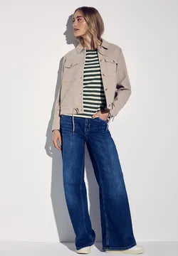 Street One striped crochet look t Shirt in Beige or Hunter Green 322898
