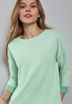 Street One Super Soft round neck jumper with contrast cuff detail in green or beige 22932