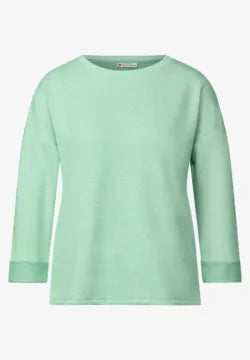 Street One Super Soft round neck jumper with contrast cuff detail in green or beige 22932
