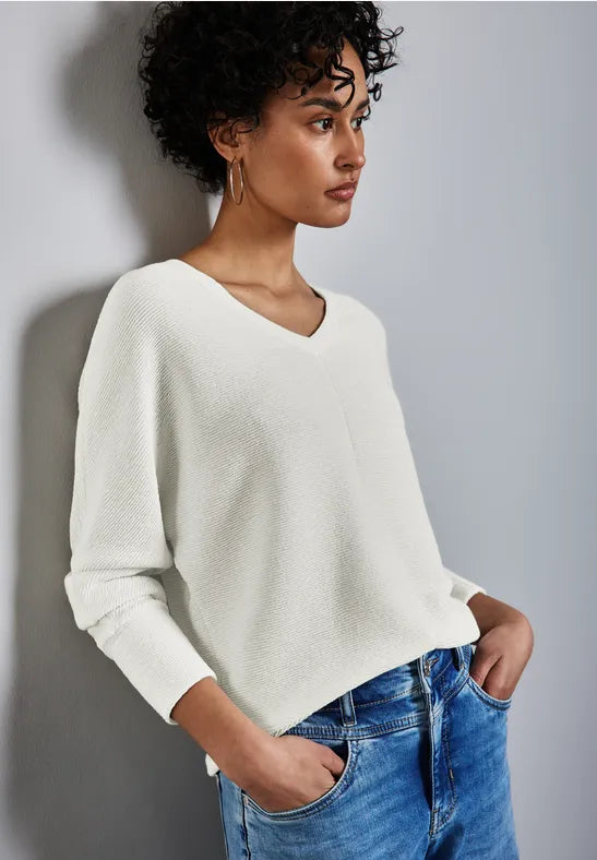 Street One Textured v neck top with long sleeve  322950