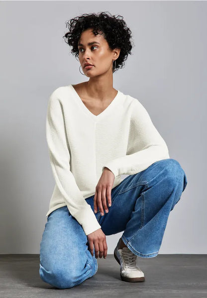 Street One Textured v neck top with long sleeve  322950