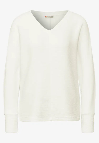 Street One Textured v neck top with long sleeve  322950