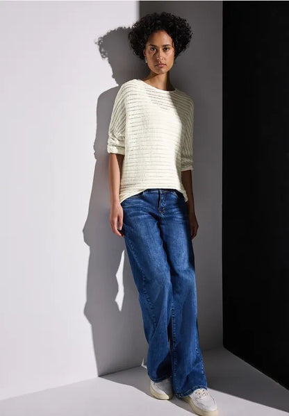 Street One loose weave summer knit in black or white 323140