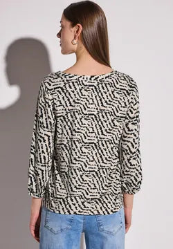 Street One Jersey shirt in Black and stone print 323169