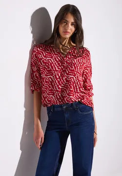Street One jersey printed shirt in red and beige print 323169 Red