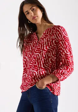 Street One jersey printed shirt in red and beige print 323169 Red