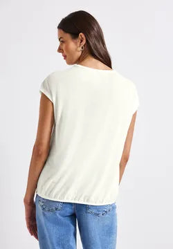 Street One linen look t shirt with cut out neckline white 323562
