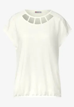 Street One linen look t shirt with cut out neckline white 323562
