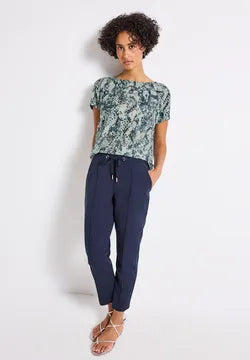 Street One snake print top with drawstring in calm autumn tones of blue  323735