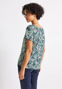 Street One snake print top with drawstring in calm autumn tones of blue  323735