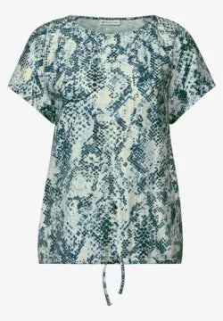 Street One snake print top with drawstring in calm autumn tones of blue  323735