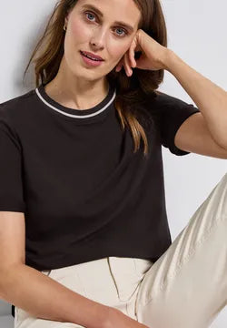 Street One Contrast rib Top in Deep Roast Brown or White  323849