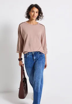 Street One Faded Rose Supersoft Cotton Blend Sweatshirt with contrast piping detail