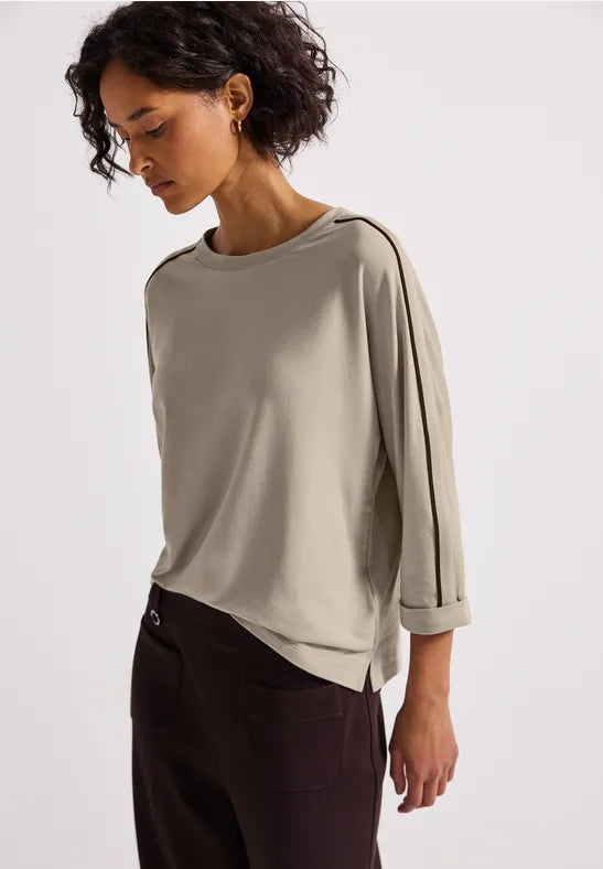 Street One Beige Supersoft Cotton Blend Sweatshirt with contrast piping detail