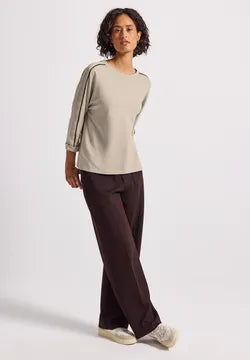 Street One Beige Supersoft Cotton Blend Sweatshirt with contrast piping detail