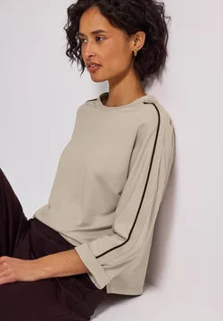 Street One Beige Supersoft Cotton Blend Sweatshirt with contrast piping detail