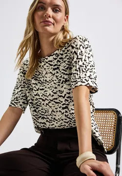 Street One Printed T Shirt in Brown and Black Print  323903