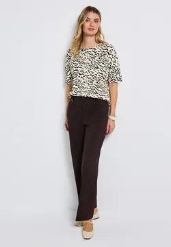 Street One Printed T Shirt in Brown and Black Print  323903
