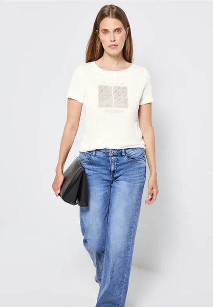 Street One Artwork t Shirt with turn up sleeve detail; 323910
