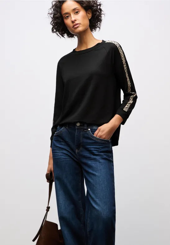 Street One Black Top with leopard arm stripe 324190