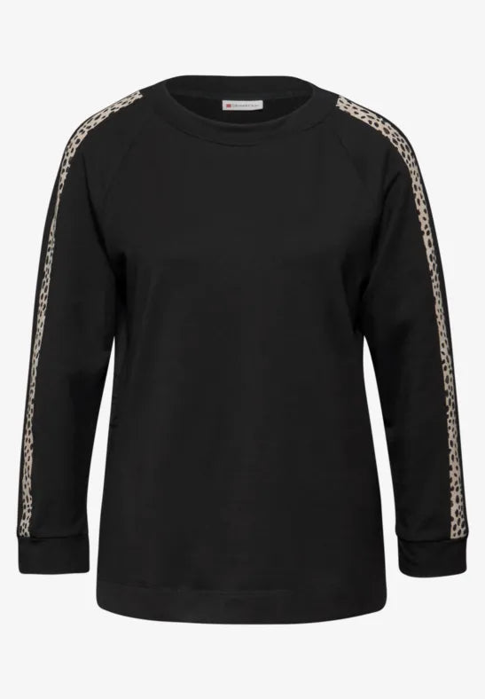 Street One Black Top with leopard arm stripe 324190